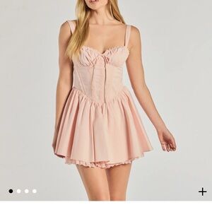 Pink Corset Lace Trim Mini Skater Dress